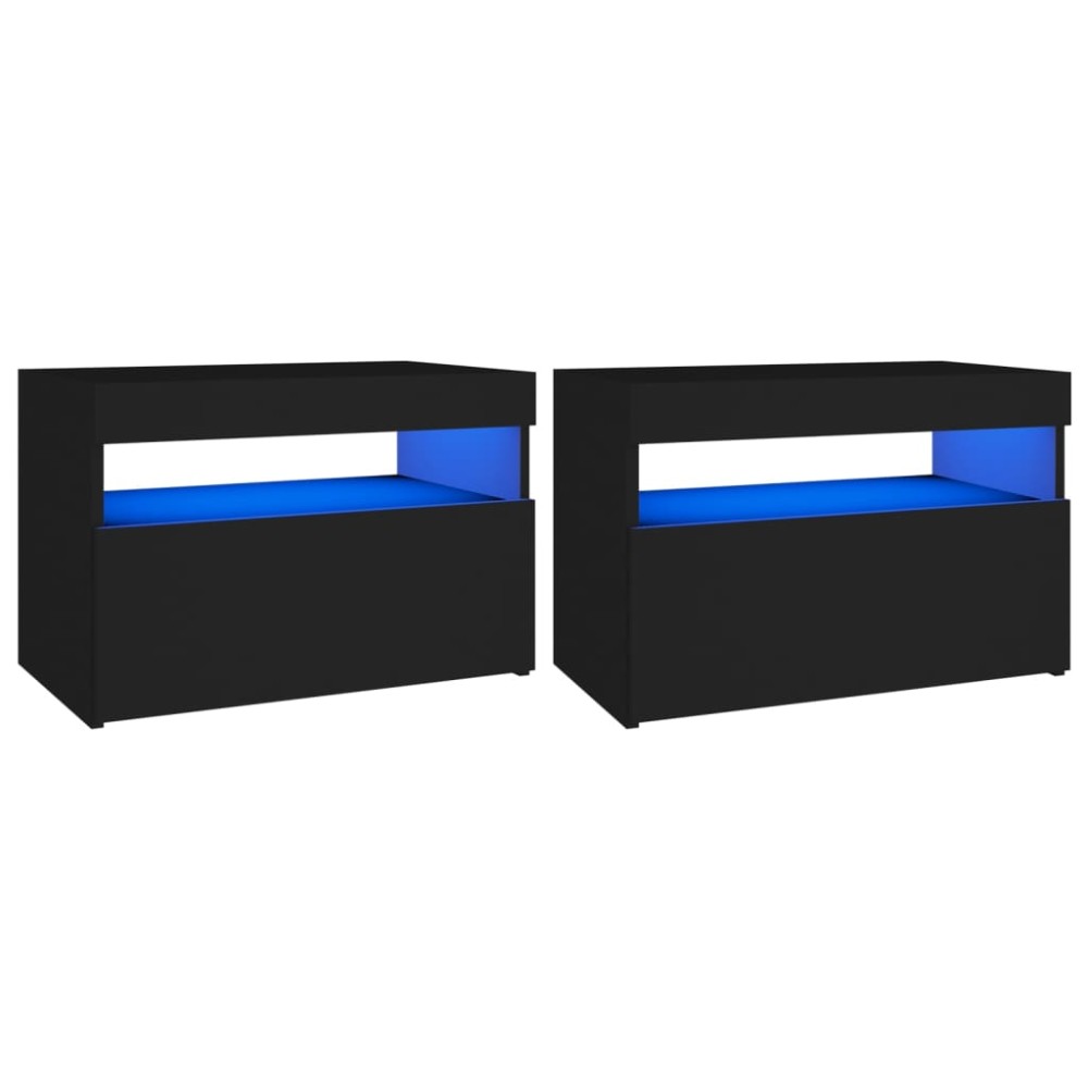 vidaXL Noptiere cu lumini LED, 2buc., negru, 60x35x40cm lemn prelucrat