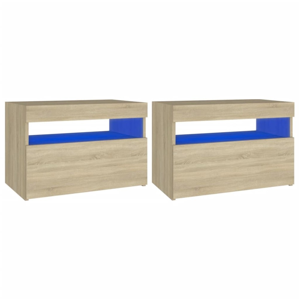 vidaXL Noptieră cu lumini LED, 2 buc., stejar Sonoma, 60x35x40 cm