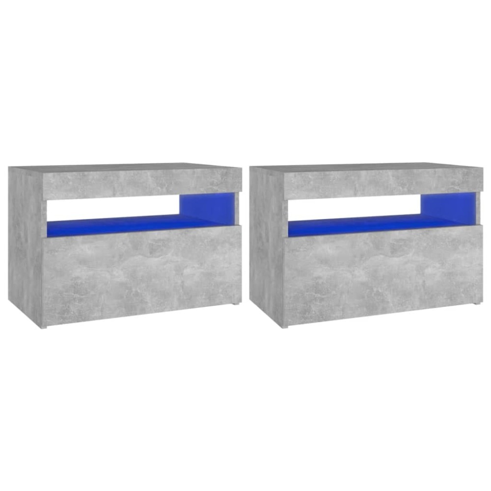 vidaXL Noptieră cu lumini LED, 2 buc., gri beton, 60x35x40 cm