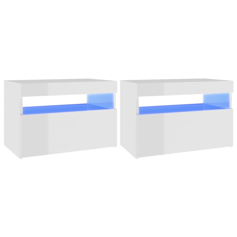 vidaXL Noptiere cu lumini LED, 2 buc., alb extralucios, 60x35x40 cm