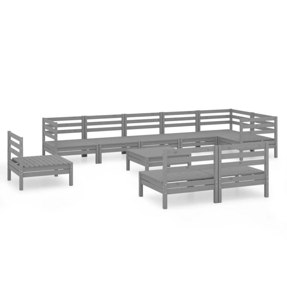 vidaXL Set mobilier de grădină, 10 piese, gri, lemn masiv de pin