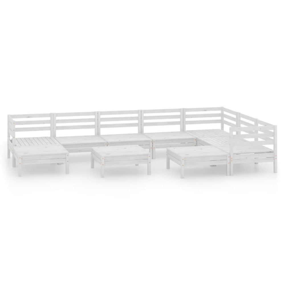 vidaXL Set mobilier de grădină, 10 piese, alb, lemn masiv de pin