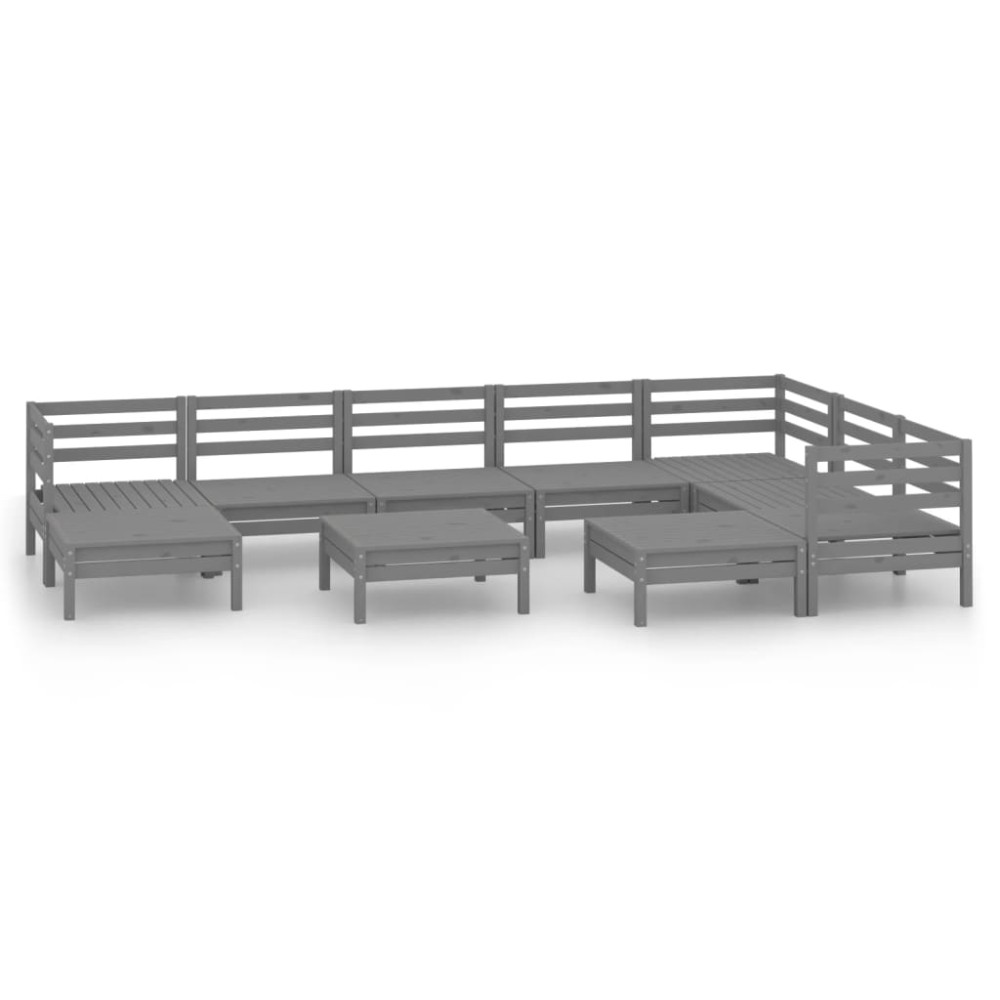 vidaXL Set mobilier de grădină, 10 piese, gri, lemn masiv de pin