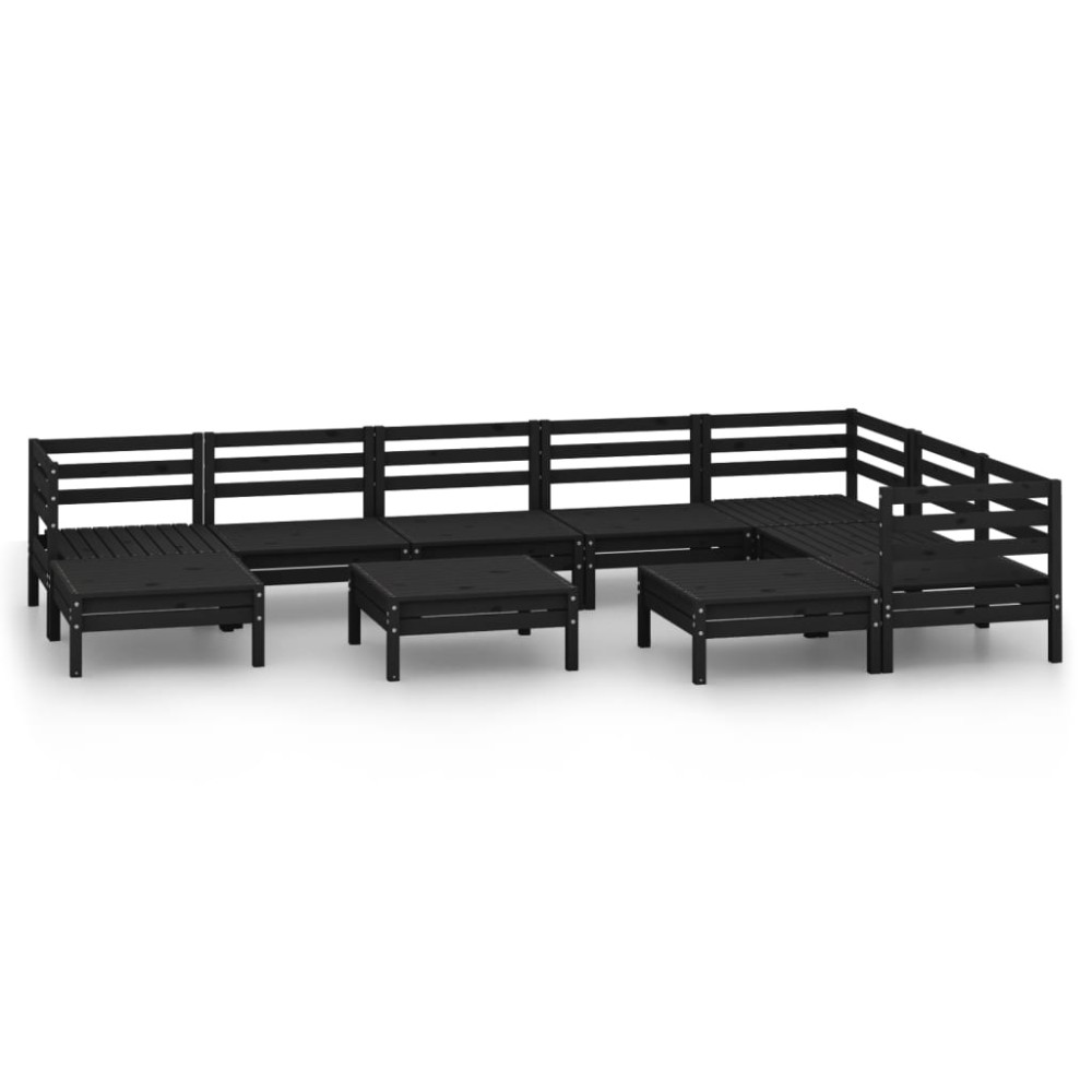 vidaXL Set mobilier de grădină, 10 piese, negru, lemn masiv de pin