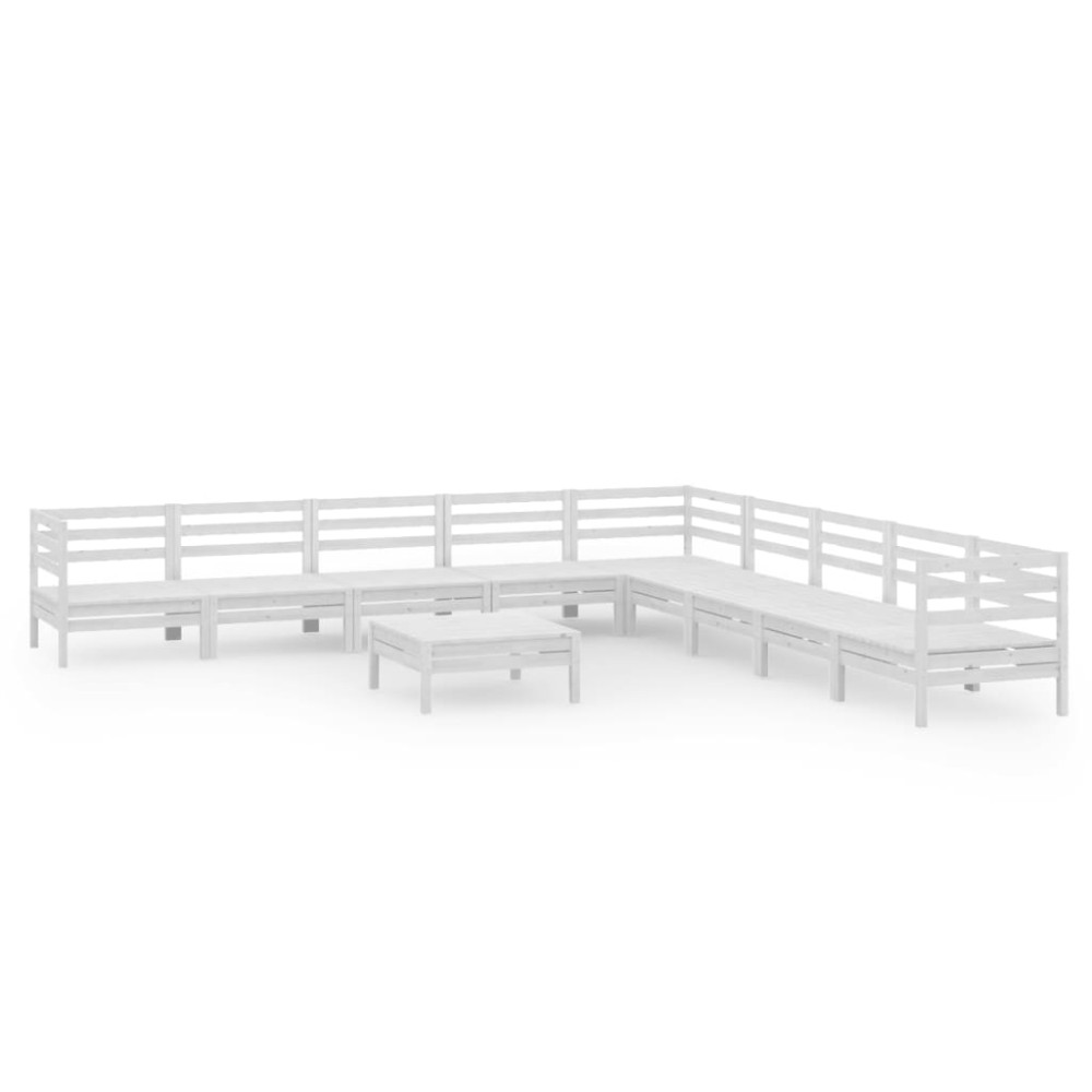 vidaXL Set mobilier de grădină, 10 piese, alb, lemn masiv de pin