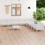 vidaXL Set mobilier de grădină, 10 piese, alb, lemn masiv de pin vidaXL Set mobilier de grădină, 10 piese, alb, lemn masiv de pin