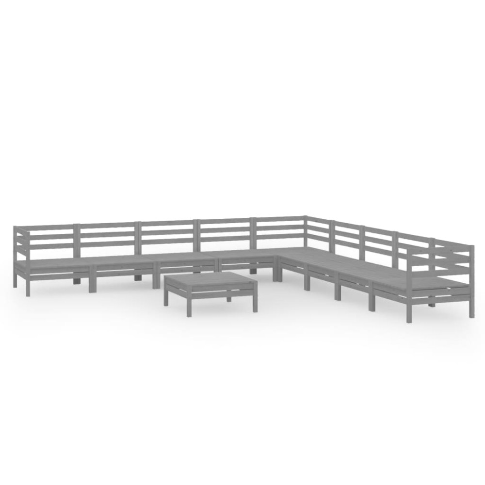 vidaXL Set mobilier de grădină, 10 piese, gri, lemn masiv de pin
