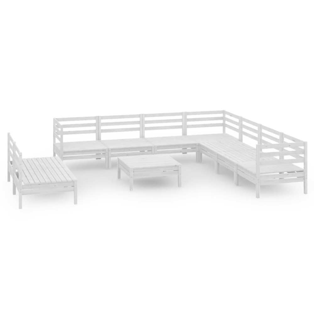 vidaXL Set mobilier de grădină, 10 piese, alb, lemn masiv de pin