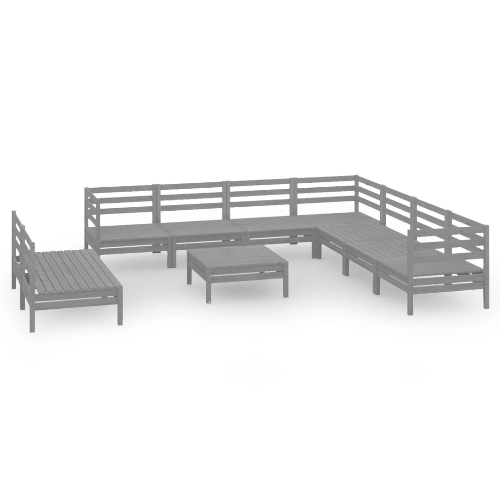 vidaXL Set mobilier de grădină, 10 piese, gri, lemn masiv de pin