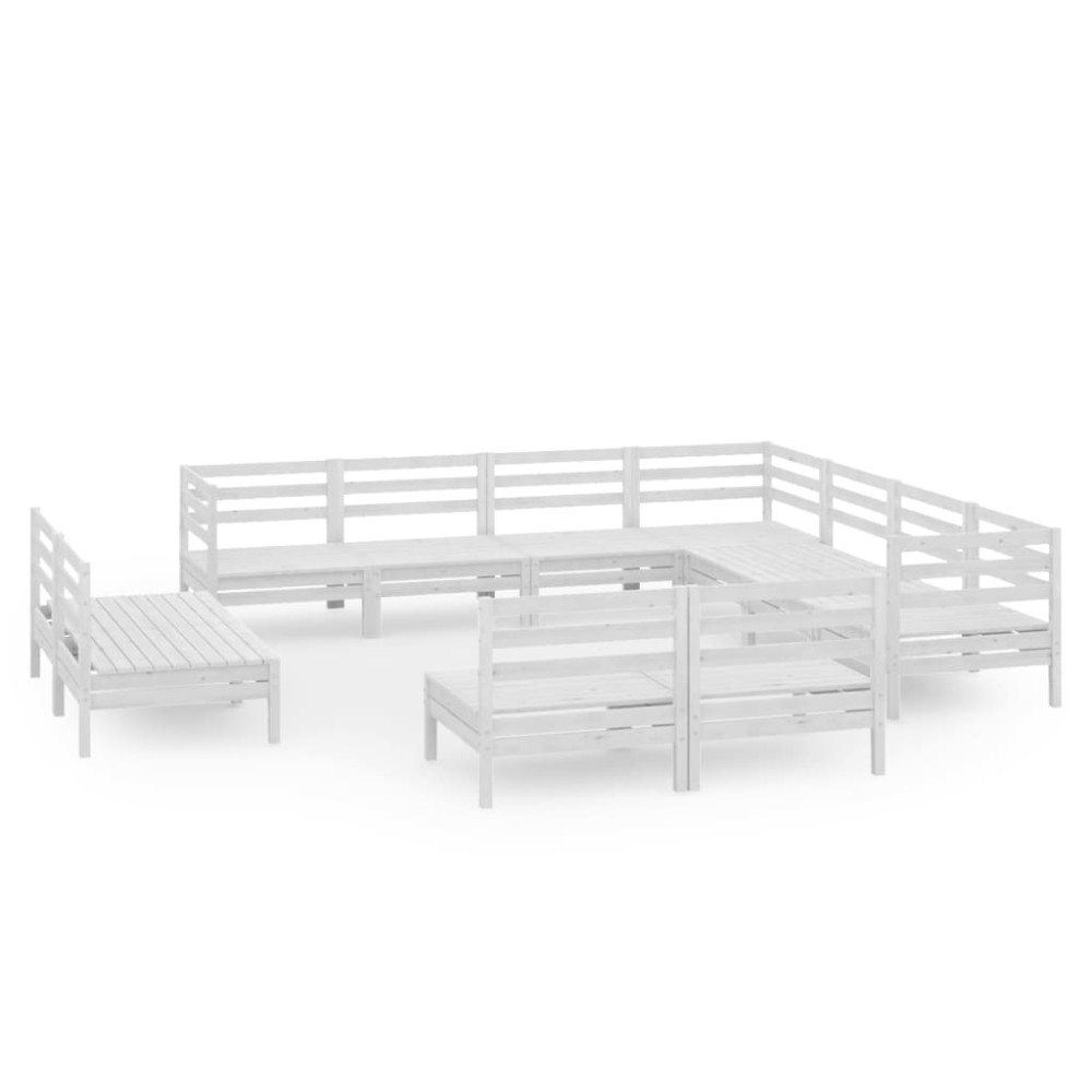vidaXL Set mobilier de grădină, 11 piese, alb, lemn masiv de pin