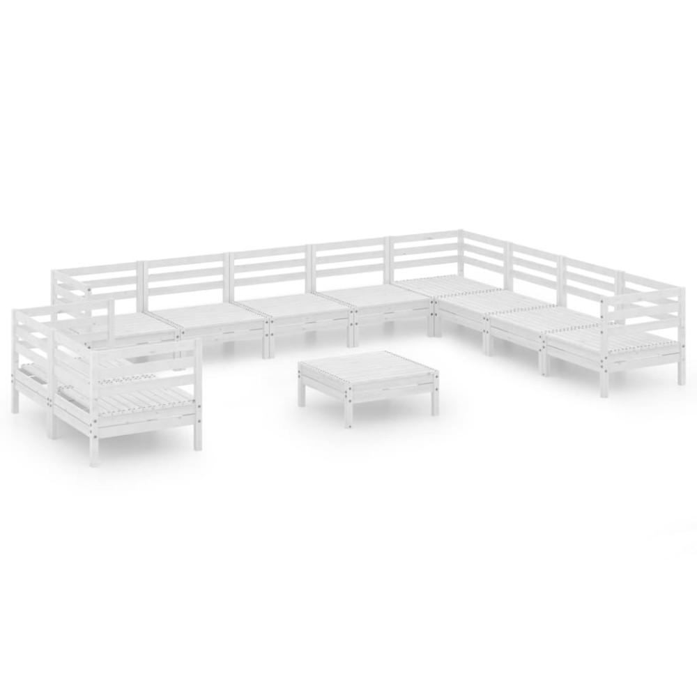 vidaXL Set mobilier de grădină, 11 piese, alb, lemn masiv de pin
