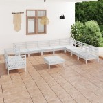 vidaXL Set mobilier de grădină, 11 piese, alb, lemn masiv de pin vidaXL Set mobilier de grădină, 11 piese, alb, lemn masiv de pin