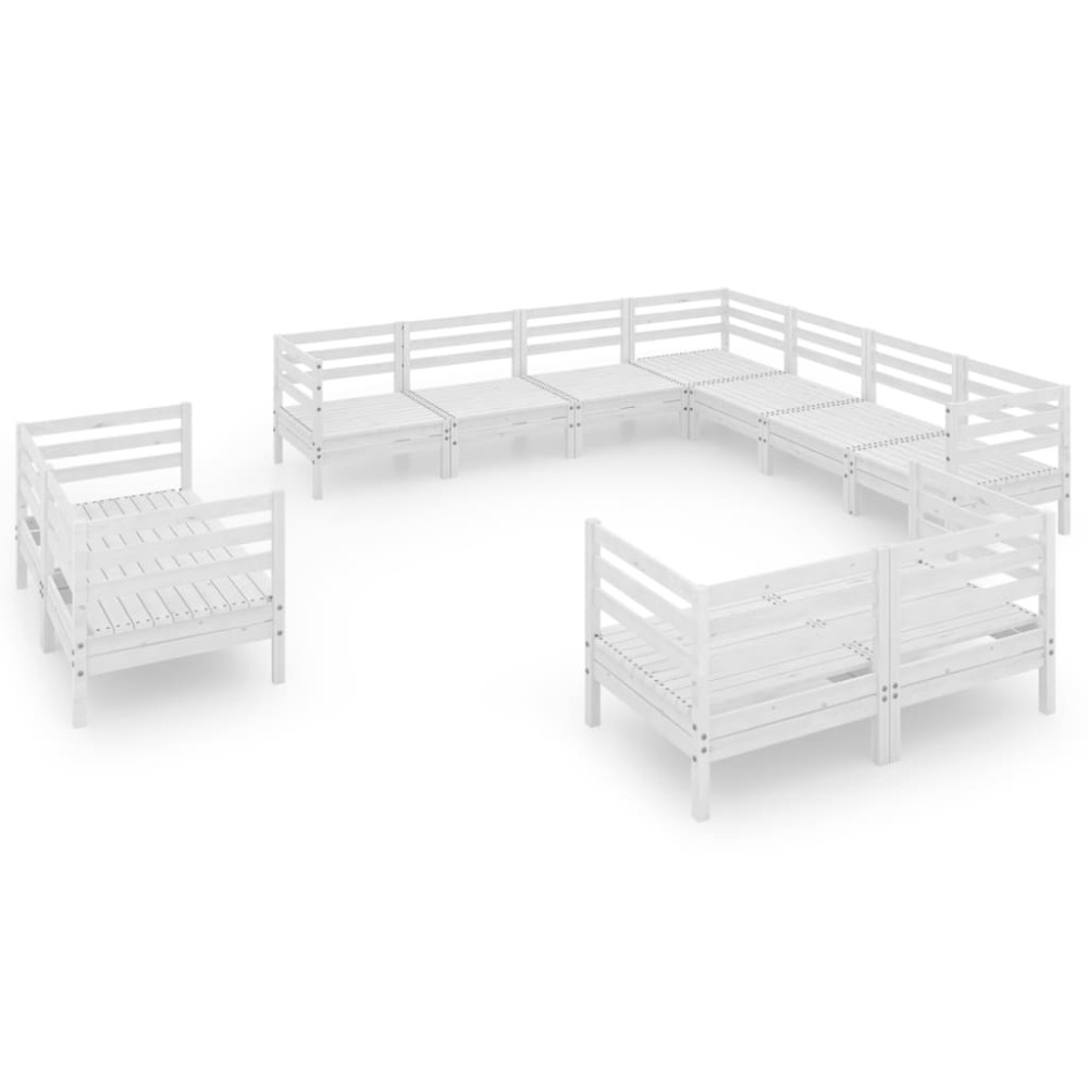 vidaXL Set mobilier de grădină, 11 piese, alb, lemn masiv de pin