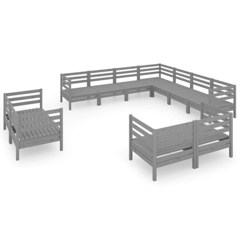 vidaXL Set mobilier de grădină, 11 piese, gri, lemn masiv de pin