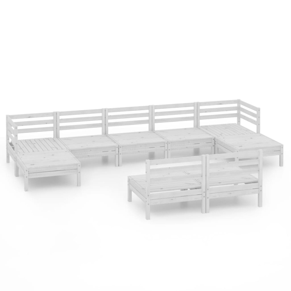 vidaXL Set mobilier de grădină, 9 piese, alb, lemn masiv de pin