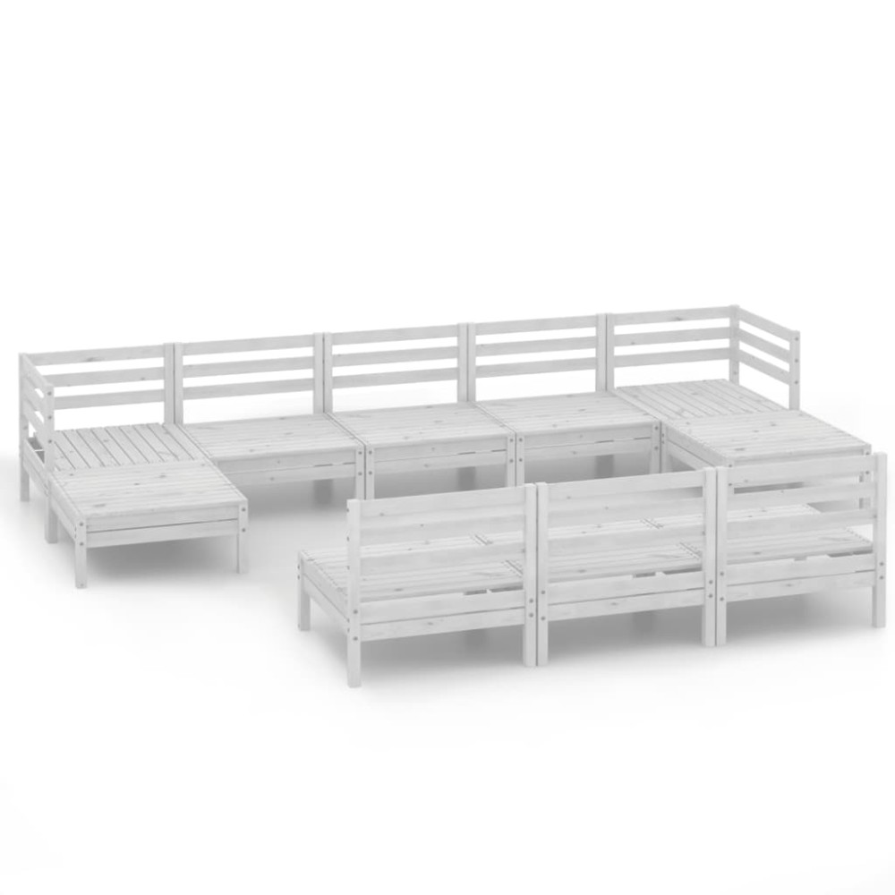 vidaXL Set mobilier de grădină, 10 piese, alb, lemn masiv de pin