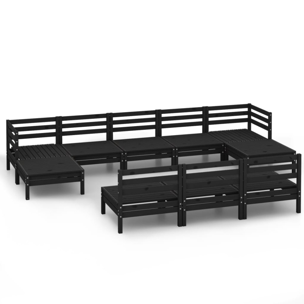 vidaXL Set mobilier de grădină, 10 piese, negru, lemn masiv de pin