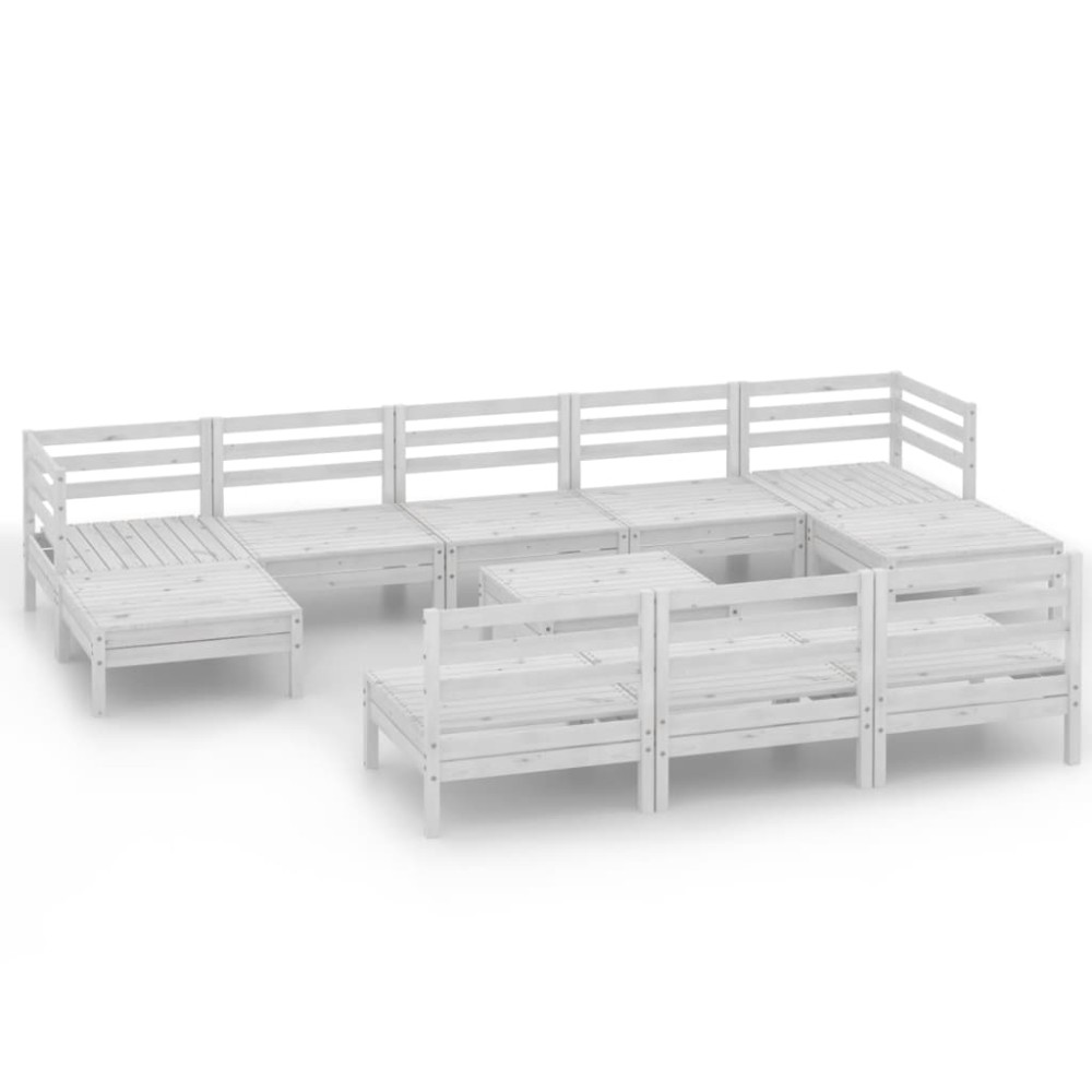 vidaXL Set mobilier de grădină, 11 piese, alb, lemn masiv de pin