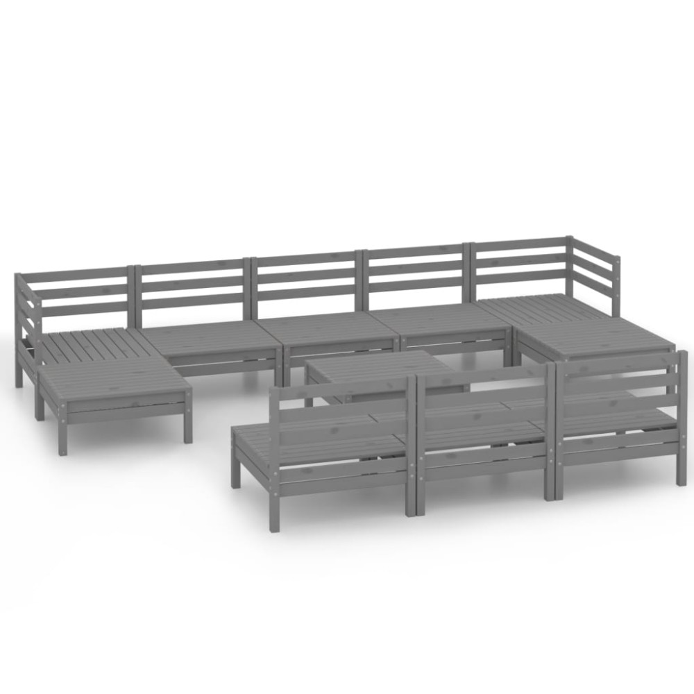vidaXL Set mobilier de grădină, 11 piese, gri, lemn masiv de pin