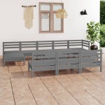 vidaXL Set mobilier de grădină, 11 piese, gri, lemn masiv de pin vidaXL Set mobilier de grădină, 11 piese, gri, lemn masiv de pin