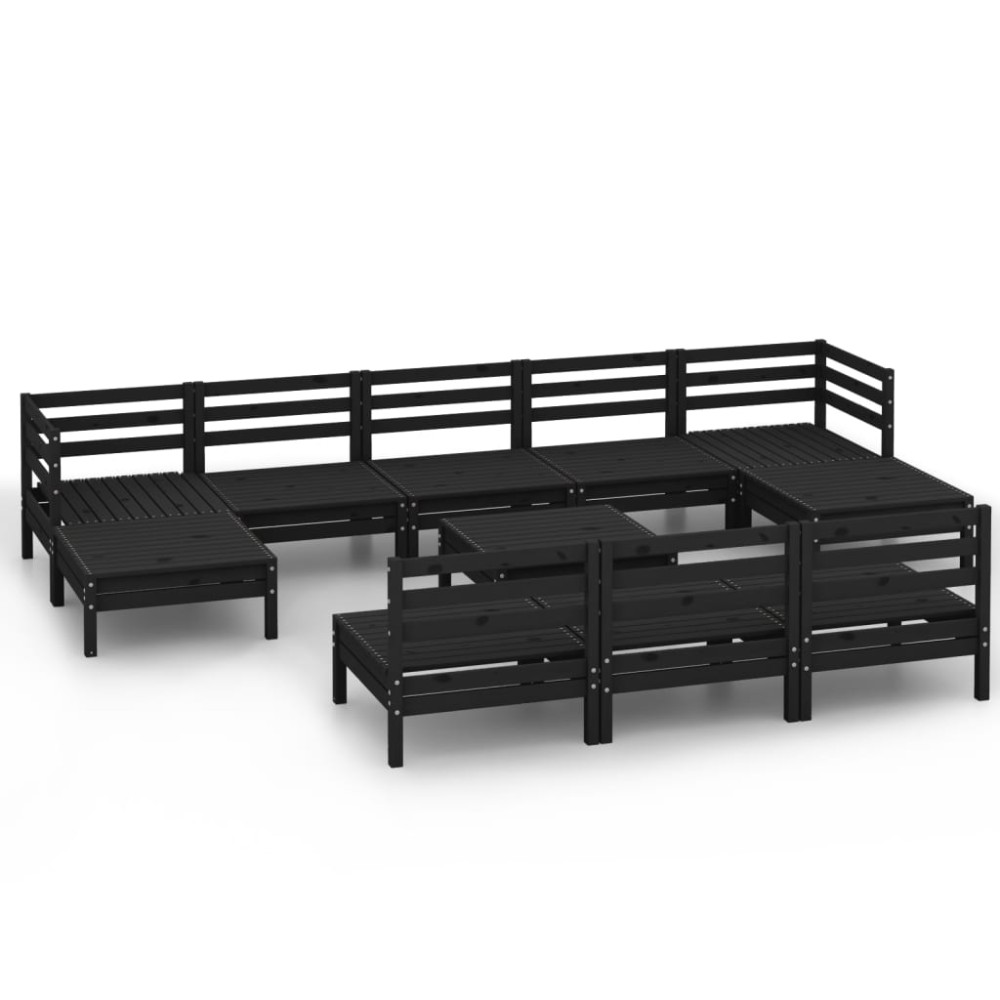 vidaXL Set mobilier de grădină, 11 piese, negru, lemn masiv de pin