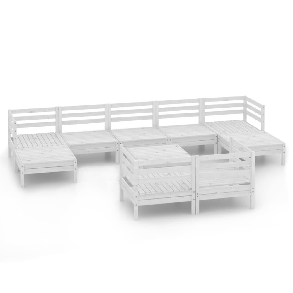 vidaXL Set mobilier de grădină, 10 piese, alb, lemn masiv de pin