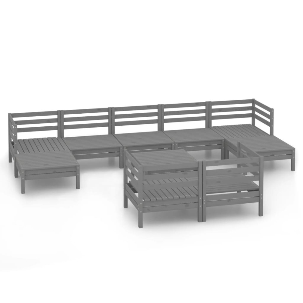 vidaXL Set mobilier de grădină, 10 piese, gri, lemn masiv de pin