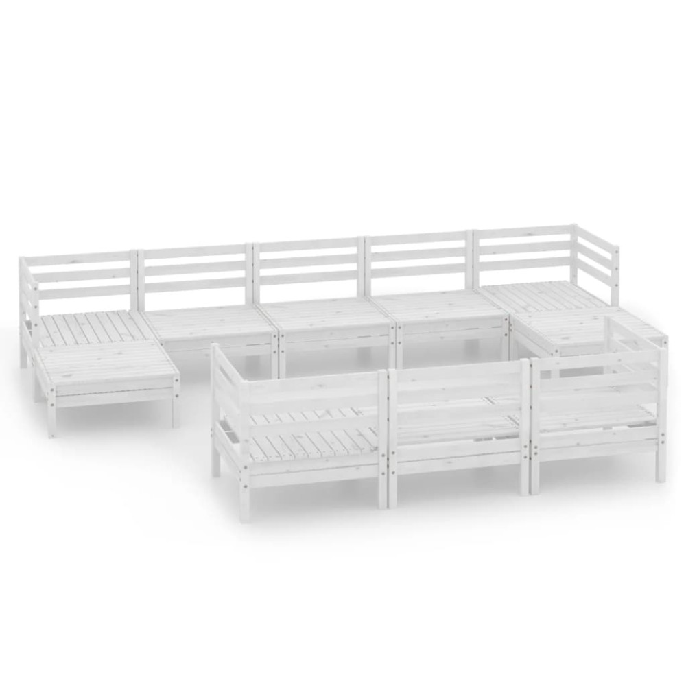 vidaXL Set mobilier relaxare grădină, 10 piese, alb, lemn masiv de pin