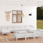 vidaXL Set mobilier de grădină, 11 piese, alb, lemn masiv de pin vidaXL Set mobilier de grădină, 11 piese, alb, lemn masiv de pin