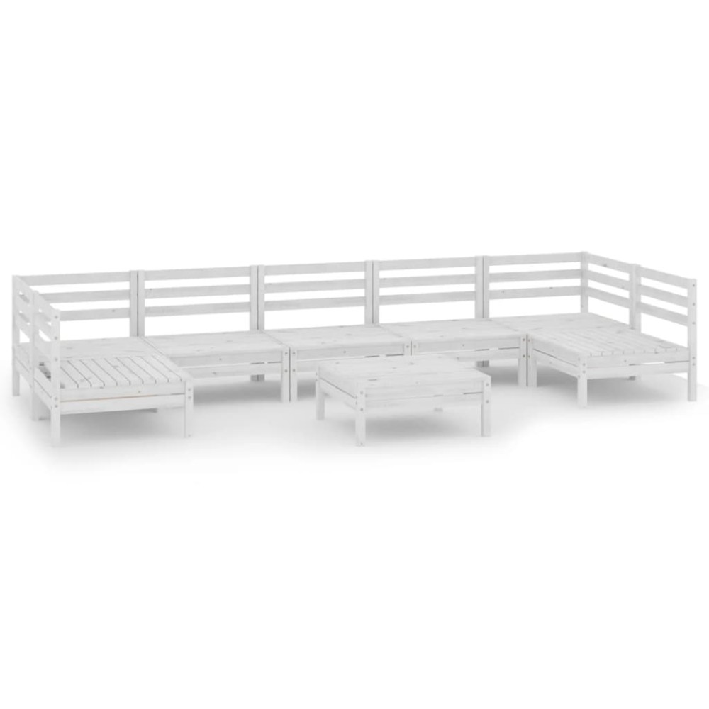 vidaXL Set mobilier relaxare grădină, 8 piese, alb, lemn masiv de pin