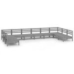 vidaXL Set mobilier relaxare grădină, 10 piese, gri, lemn masiv pin