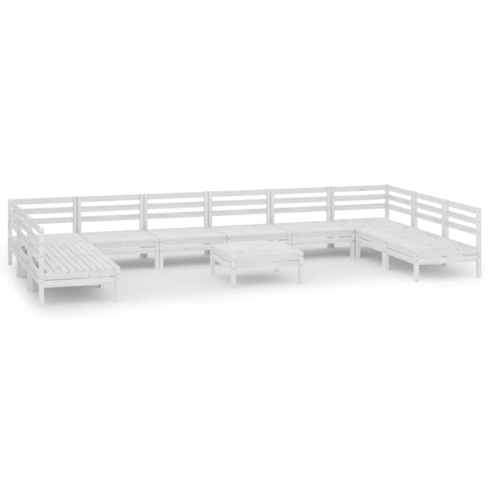 vidaXL Set mobilier grădină, 11 piese, alb, lemn masiv pin