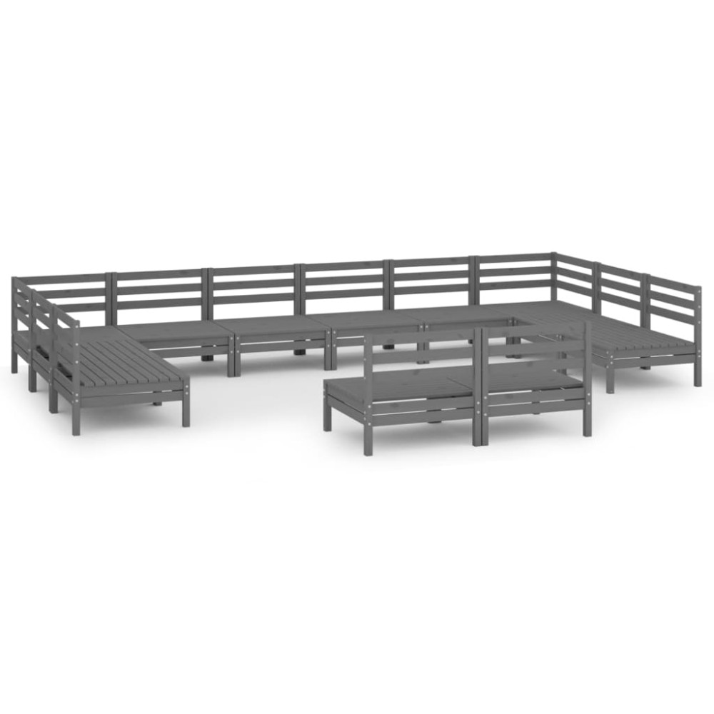 vidaXL Set mobilier de grădină, 12 piese, gri, lemn masiv de pin