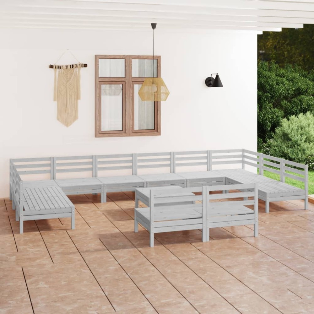 vidaXL Set mobilier de grădină, 13 piese, alb, lemn masiv de pin