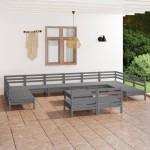 vidaXL Set mobilier de grădină, 13 piese, gri, lemn masiv de pin vidaXL Set mobilier de grădină, 13 piese, gri, lemn masiv de pin