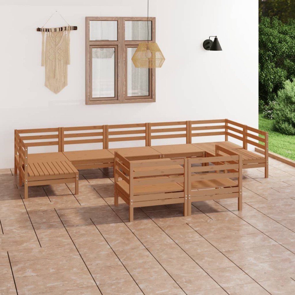 vidaXL Set relaxare de grădină, 10 piese, maro miere, lemn masiv pin
