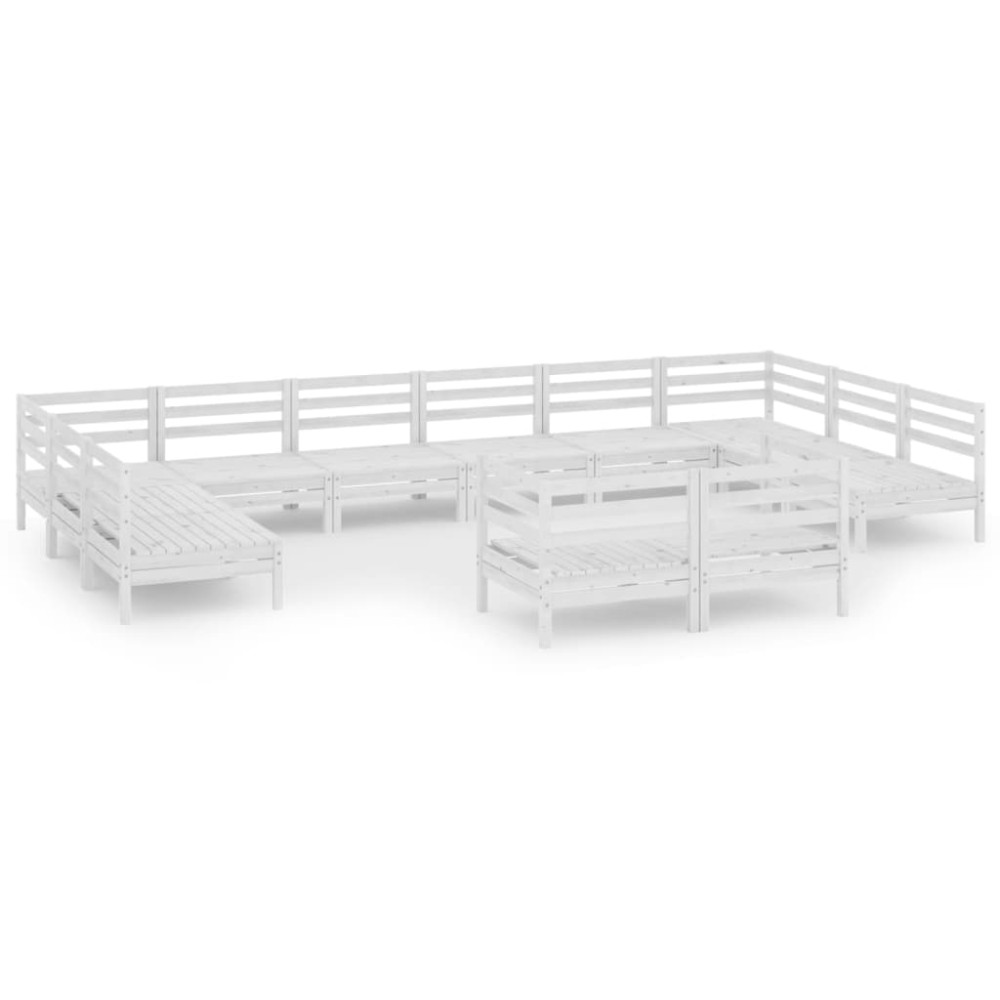 vidaXL Set mobilier de grădină, 12 piese, alb, lemn masiv de pin