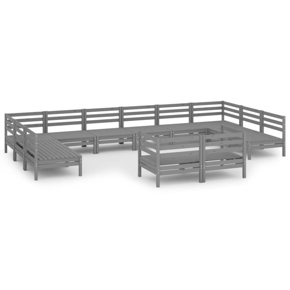 vidaXL Set mobilier de grădină, 12 piese, gri, lemn masiv de pin