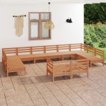 vidaXL Set mobilier de grădină, 12 piese, maro miere, lemn masiv pin vidaXL Set mobilier de grădină, 12 piese, maro miere, lemn masiv pin