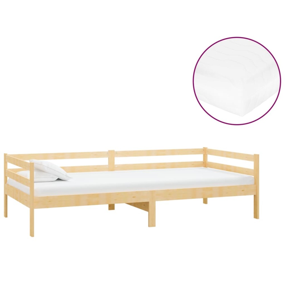 vidaXL Pat de zi cu saltea, 90x200 cm, lemn masiv de pin