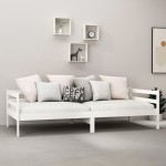 vidaXL Pat de zi cu saltea, 90x200 cm, alb, lemn masiv de pin