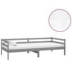 vidaXL Pat de zi cu saltea, gri, 90x200 cm, lemn masiv de pin