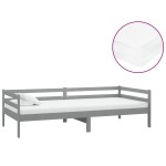vidaXL Pat de zi cu saltea, gri, 90x200 cm, lemn masiv de pin