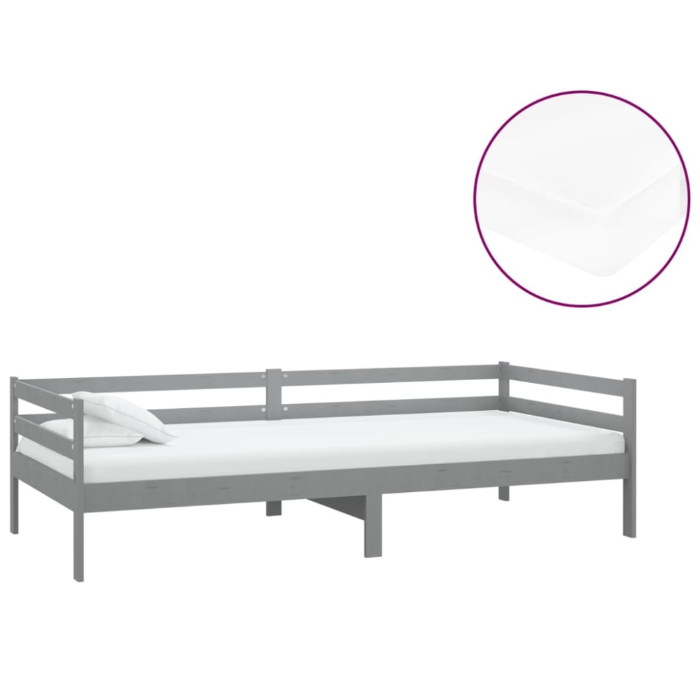 vidaXL Pat de zi cu saltea, gri, 90x200 cm, lemn masiv de pin