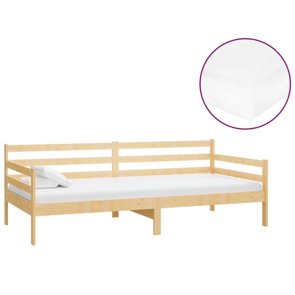 vidaXL Pat de zi cu saltea, 90x200 cm, lemn masiv de pin