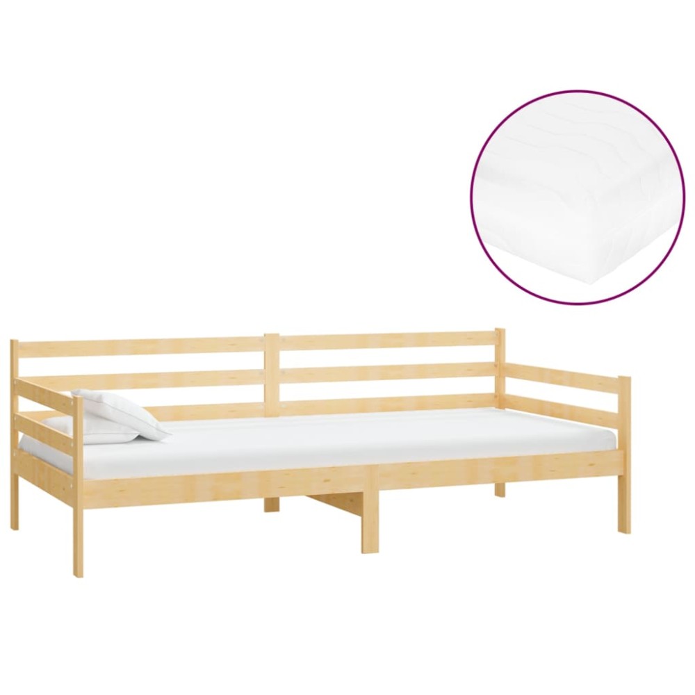 vidaXL Pat de zi cu saltea, 90x200 cm, lemn masiv de pin