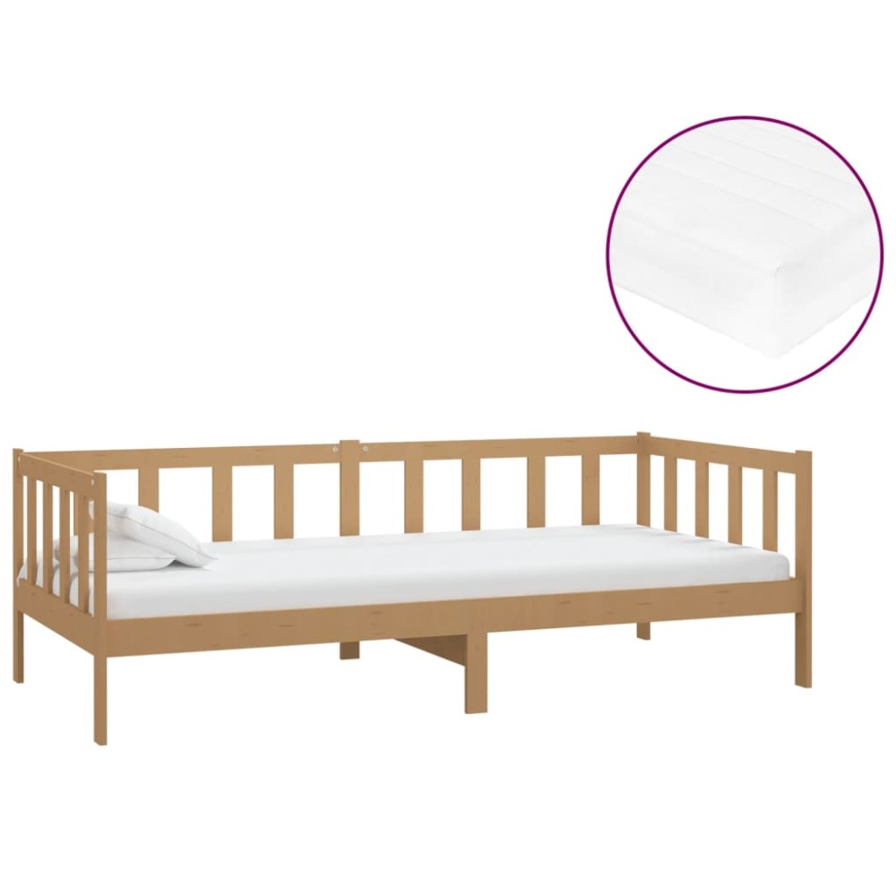vidaXL Pat de zi cu saltea, maro miere 90x200 cm, lemn masiv de pin