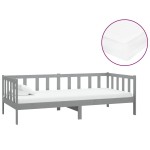 vidaXL Pat de zi cu saltea, gri, 90x200 cm, lemn masiv de pin