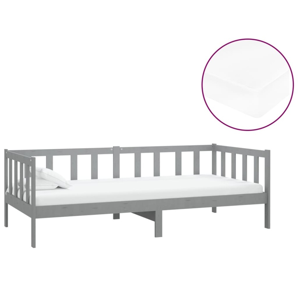 vidaXL Pat de zi cu saltea, gri, 90x200 cm, lemn masiv de pin