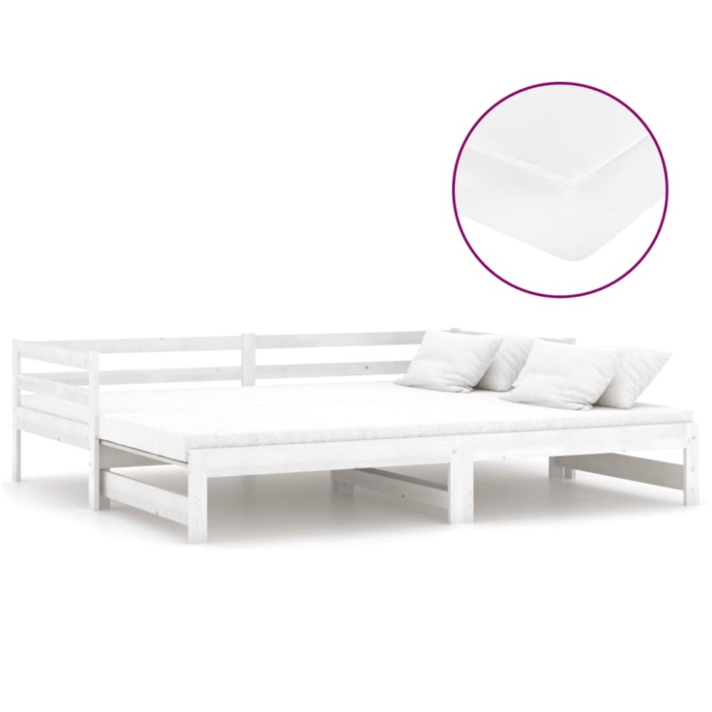 vidaXL Pat extensibil de zi, 2x(90x200) cm, alb, lemn masiv de pin
